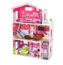 Medinis lėlių namas su baldais