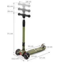 Sulankstomas triratis LED paspirtukas Khaki