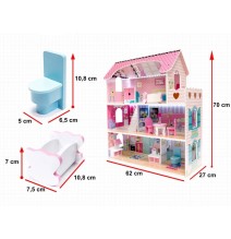 Medinis lėlių namelis 70 cm. aukščio su LED apšvietimu