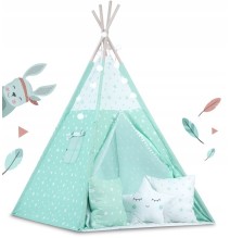 Palapinė Tipis Mint Stars su pagalvėlėmis ir girliandomis