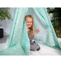 Palapinė Tipis Mint Stars su pagalvėlėmis ir girliandomis