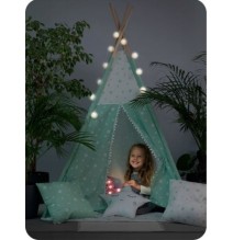 Palapinė Tipis Mint Stars su pagalvėlėmis ir girliandomis