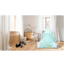 Palapinė Tipis Mint Stars su pagalvėlėmis ir girliandomis