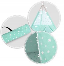Palapinė Tipis Mint Stars su pagalvėlėmis ir girliandomis