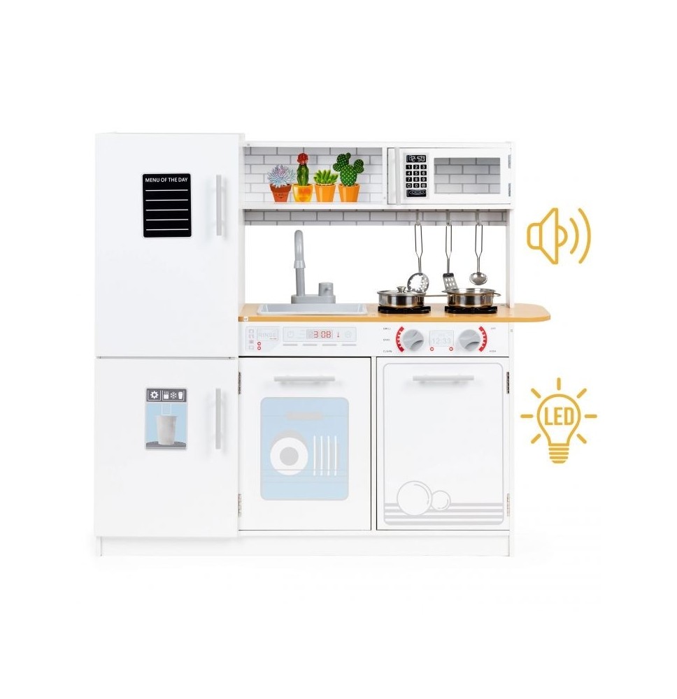 Vaikiška medinė virtuvėlė su šaldytuvu White Deluxe