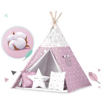 Palapinė Tipis Pink Stars su pagalvėlėmis ir girliandomis
