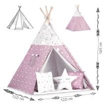 Palapinė Tipis Pink Stars su pagalvėlėmis ir girliandomis