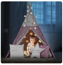 Palapinė Tipis Pink Stars su pagalvėlėmis ir girliandomis