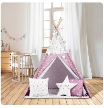 Palapinė Tipis Pink Stars su pagalvėlėmis ir girliandomis