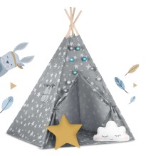 Palapinė Tipis Grey su 2 pagalvėlėmis ir girliandomis