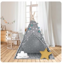 Palapinė Tipis Grey su 2 pagalvėlėmis ir girliandomis