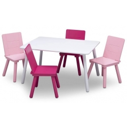 Staliukas su 4 kėdutėm White_Pink