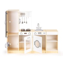 Medinė virtuvėlė Ecotoys XXL su indais ir garsais