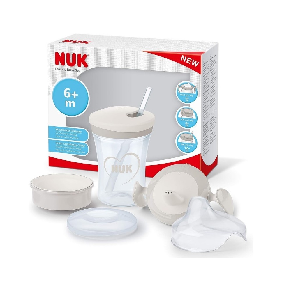 NUK Learn to Drink gertuvė su 3 dangteliais