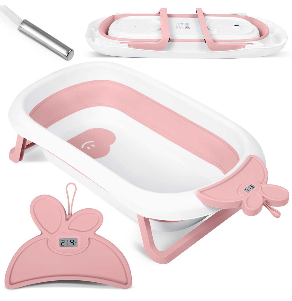 Sulankstoma kūdikio vonelė su termometru RK-Pink